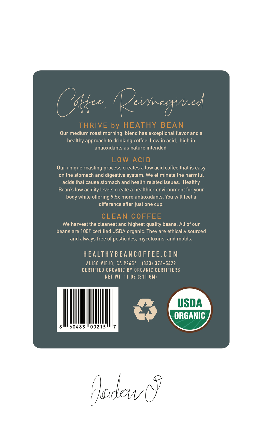 Healthy Bean Coffee Thrive Morning Blend (Whole Bean/Ground)