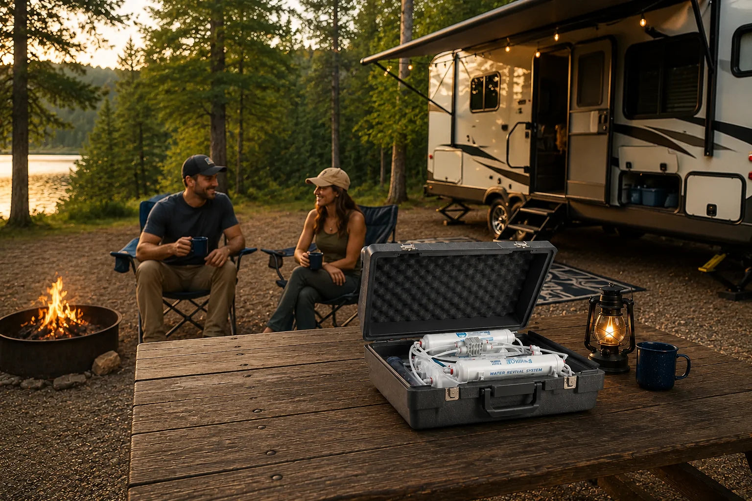 PristineHydro Travel Water Revival System set up at an RV campsite